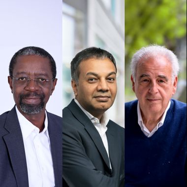 Image of Dr Olusoji Adeyi, Prof Prashant Yadav, and Michel Kazatchkine of Resilient Health Systems, USA, INSEAD, France, and the Graduate Institute of International and Development Studies, Switzerland to accompany their viewpoint on how equitable access to medicine is an imperative, published in Frontiers in Science.