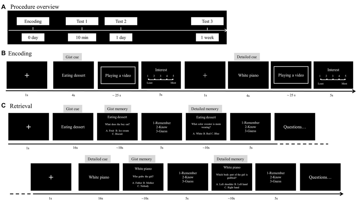 Frontiers | Effects of memory cue and interest in remembering and  forgetting of gist and details