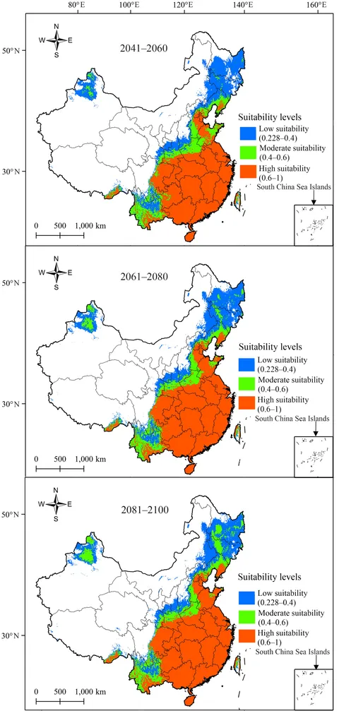 Frontiers | Potentially suitable areas for Ricania speculum Frontiers | Potentially suitable areas for Ricania speculum